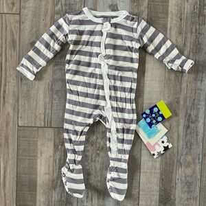 NWT Kickee Pants Bamboo Viscose Striped Ruffle One Piece Pajamas